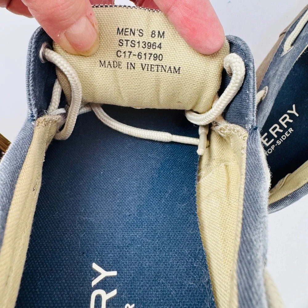 Sperry Top-Sider Bahama 2-Eye Mens 8M Brown Navy Canvas Boat Shoe STS13964